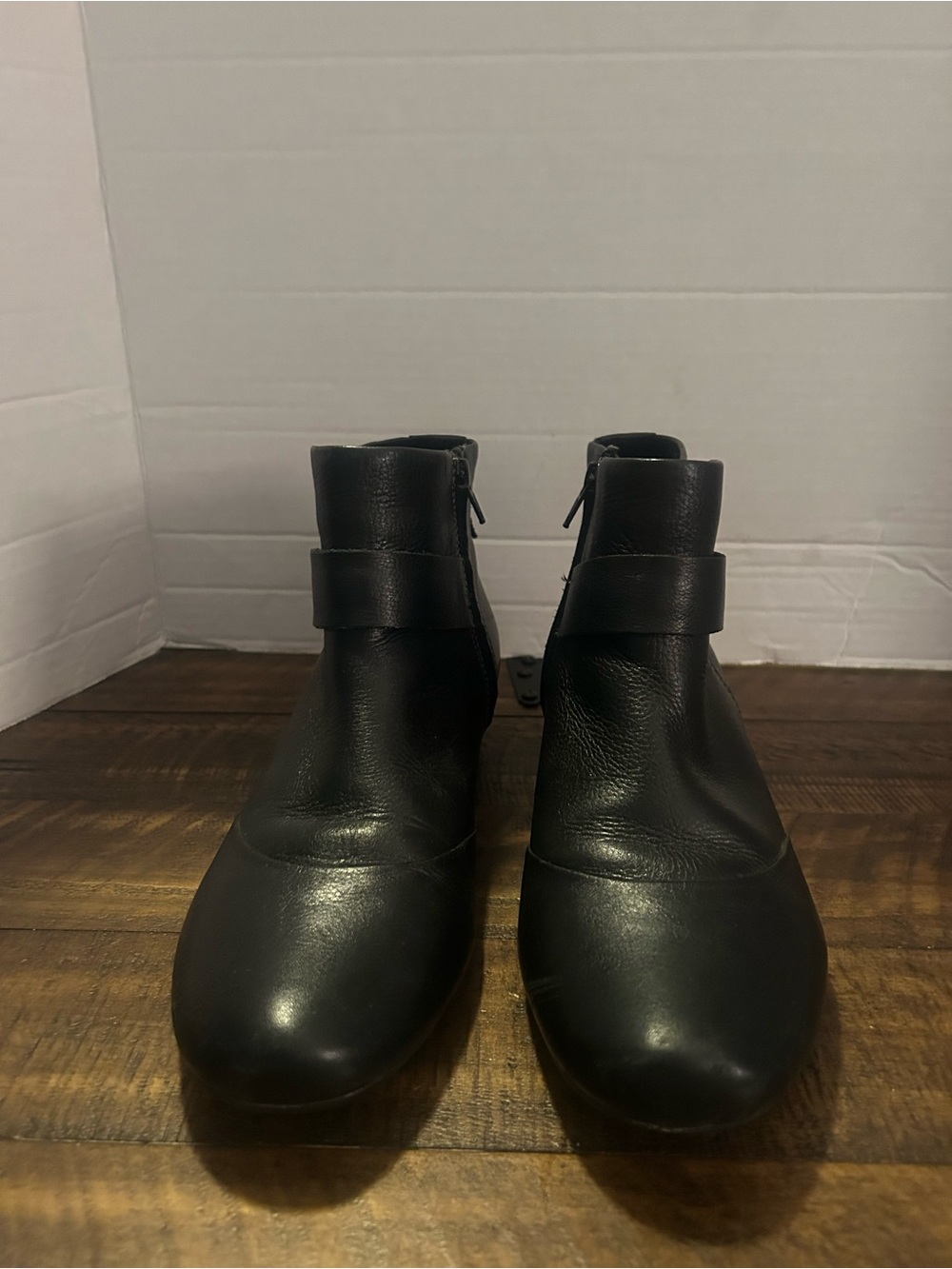 Taos Footwear Black Leather Ankle Booties with Strap Accent